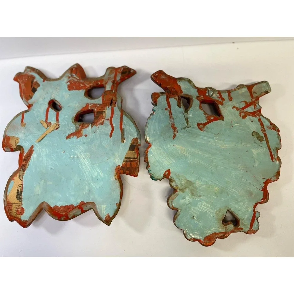 Pair Of Vintage Chalk Ware Wall Hangings Grapes & Apples Red
